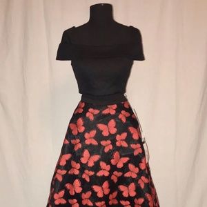TONY BOWLS TB117269 PROM PARTY PAGEANT FORMAL 2 PIECE DRESS 8 BLACK RED PRINT
